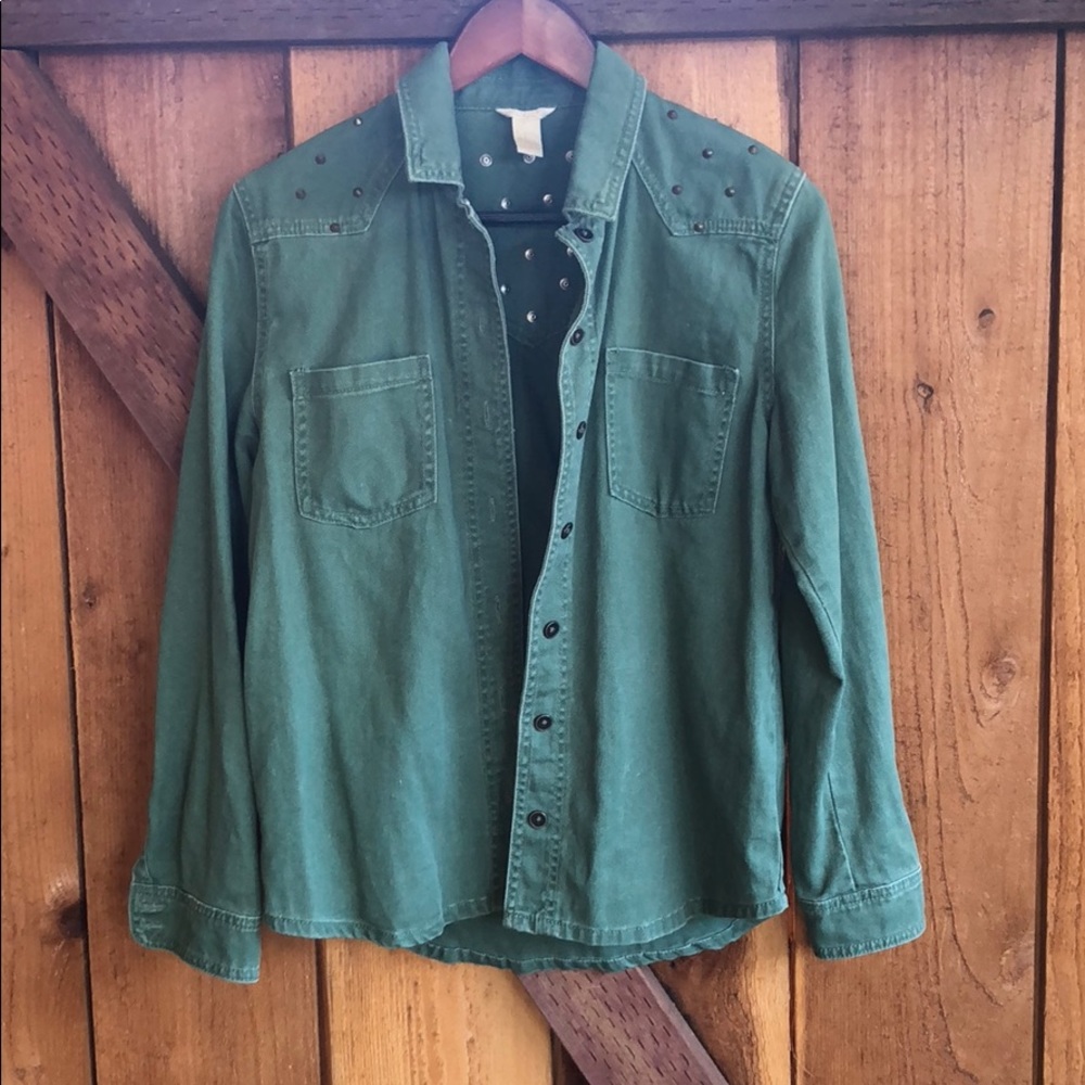 Forever 21 green studded denim jacket